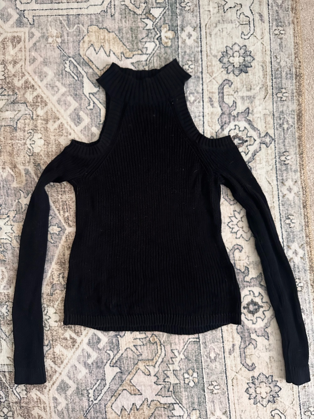 Express Black Cold-Shoulder Ribbed Knit Top - Women
